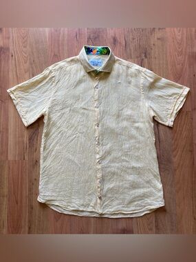 Umberto Carro Positano Linen Mens Medium Yellow Shirt Short Sleeve Made In Italy